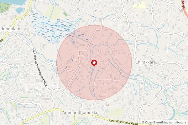 Map showing approximate area covered by Pincode 691578 — Chirakkara Bo, Kollam