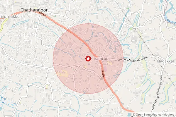 Map showing approximate area covered by Pincode 691579 — Uliyanadu Bo, Kollam