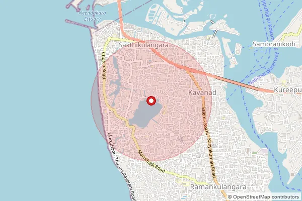 Map showing approximate area covered by Pincode 691581 — Sakthikulangara So, Kollam