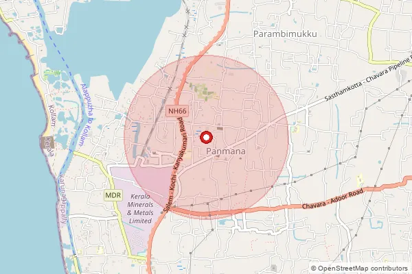 Map showing approximate area covered by Pincode 691583 — Edappallycotta Bo, Kollam