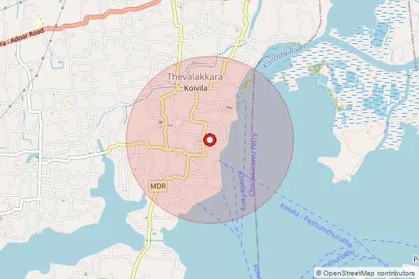 Map showing approximate area covered by Pincode 691590 — Koivila So, Kollam