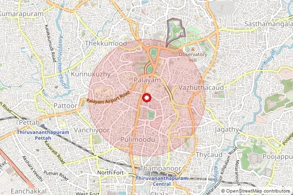 Map showing approximate area covered by Pincode 695001 — Thiruvananthapuram Gpo, Thiruvananthapuram