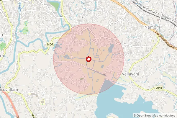 Map showing approximate area covered by Pincode 695002 — Karumom Bo, Thiruvananthapuram