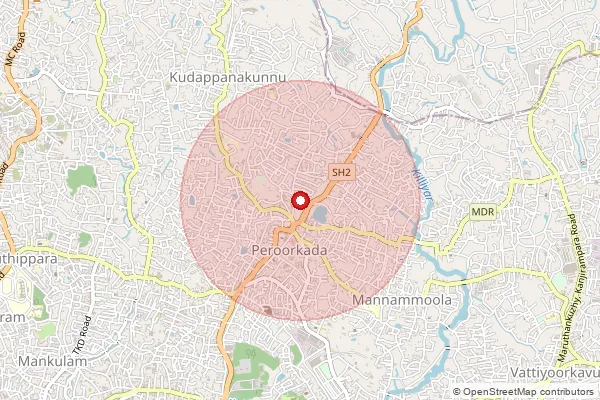 Map showing approximate area covered by Pincode 695005 — Perurkada So, Thiruvananthapuram