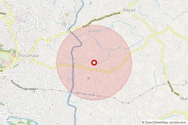 Map showing approximate area covered by Pincode 695006 — Valiavila Bo, Thiruvananthapuram