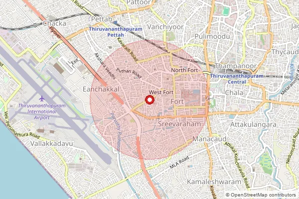 Map showing approximate area covered by Pincode 695008 — Beemapally Bo, Thiruvananthapuram