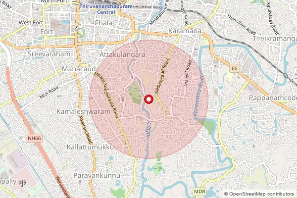 Map showing approximate area covered by Pincode 695009 — Manacaud So, Thiruvananthapuram