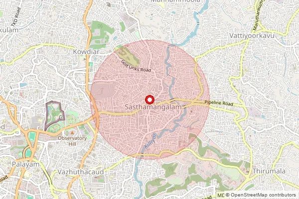 Map showing approximate area covered by Pincode 695010 — Sasthamangalam So, Thiruvananthapuram