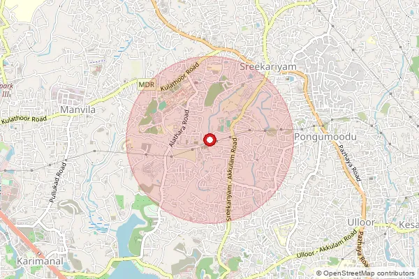 Map showing approximate area covered by Pincode 695011 — Thuruvikkal Bo, Thiruvananthapuram