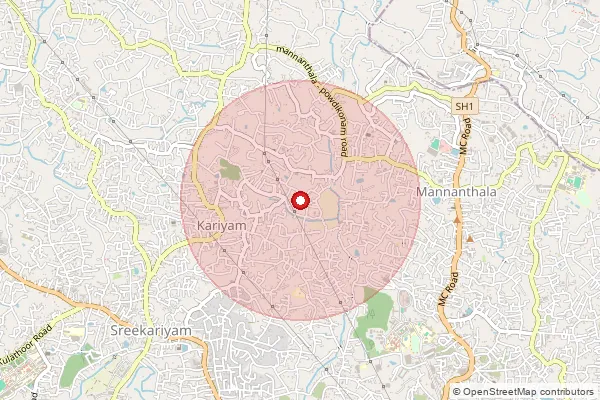 Map showing approximate area covered by Pincode 695015 — Nalanchira So, Thiruvananthapuram