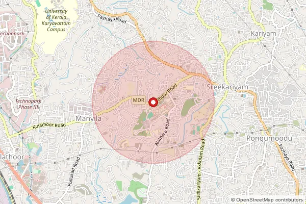 Map showing approximate area covered by Pincode 695016 — Thiruvananthapuram  Engg College So, Thiruvananthapuram