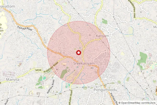 Map showing approximate area covered by Pincode 695017 — Sreekaryam So, Thiruvananthapuram
