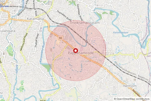 Map showing approximate area covered by Pincode 695018 — Pappanamcode So, Thiruvananthapuram