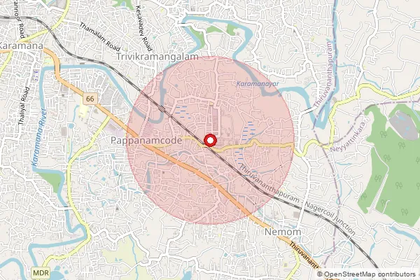 Map showing approximate area covered by Pincode 695019 — Industrial Estate So Thiruvananthapuram, Thiruvananthapuram