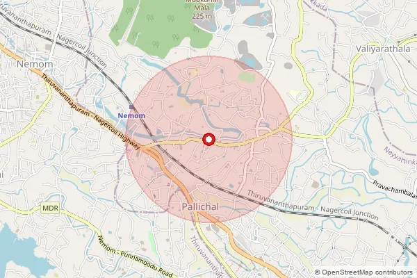 Map showing approximate area covered by Pincode 695020 — Nemom So, Thiruvananthapuram