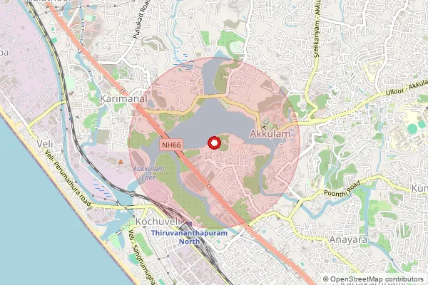Map showing approximate area covered by Pincode 695021 — Karikkakom So, Thiruvananthapuram