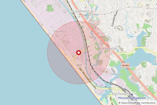 Map showing approximate area covered by Pincode 695022 — Thiruvananthapuram  Isro So, Thiruvananthapuram
