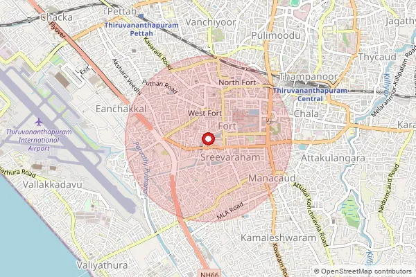 Map showing approximate area covered by Pincode 695023 — Attakulangara So, Thiruvananthapuram