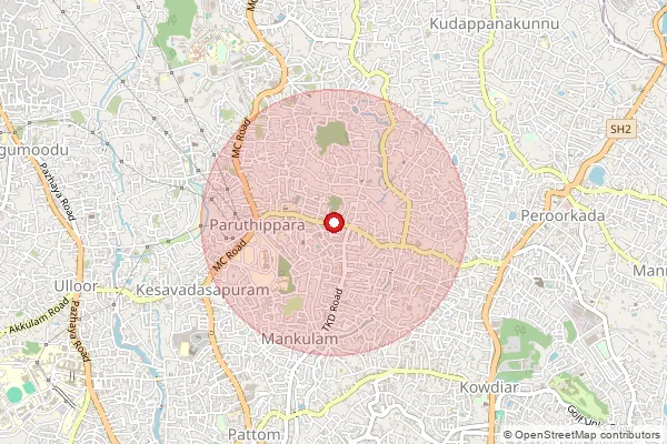 Map showing approximate area covered by Pincode 695025 — Muttada So, Thiruvananthapuram