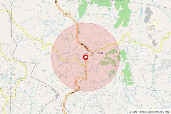 Map showing approximate area covered by Pincode 695028 — Pandalacode Bo, Thiruvananthapuram