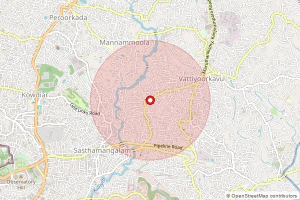Map showing approximate area covered by Pincode 695030 — Kanjirampara So, Thiruvananthapuram