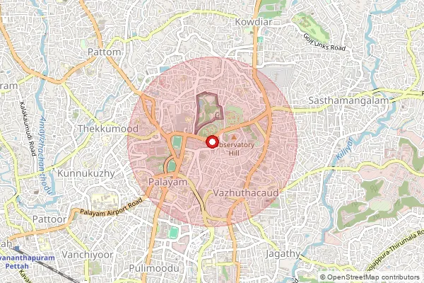Map showing approximate area covered by Pincode 695033 — Pmg Jn So, Thiruvananthapuram