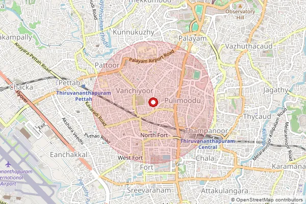 Map showing approximate area covered by Pincode 695035 — Vanchiyoor Junction So, Thiruvananthapuram