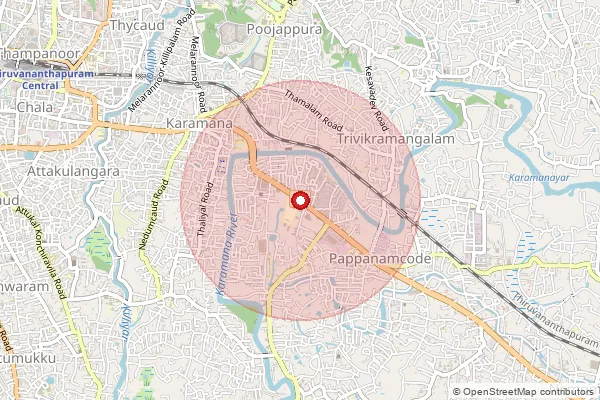 Map showing approximate area covered by Pincode 695040 — Kaimanam So, Thiruvananthapuram