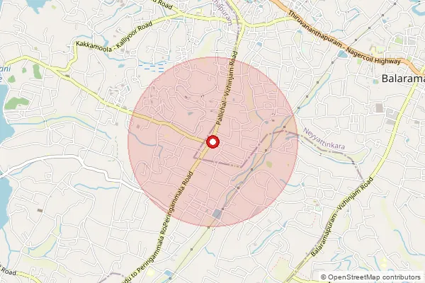 Map showing approximate area covered by Pincode 695042 — Kalliyoor So, Thiruvananthapuram