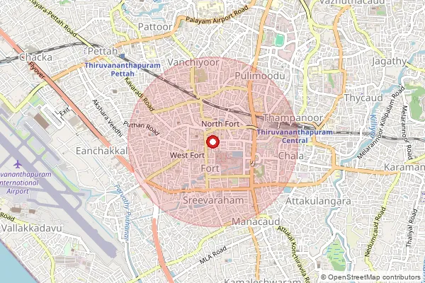 Map showing approximate area covered by Pincode 695051 — Ndc Trivandrum Fort, Thiruvananthapuram