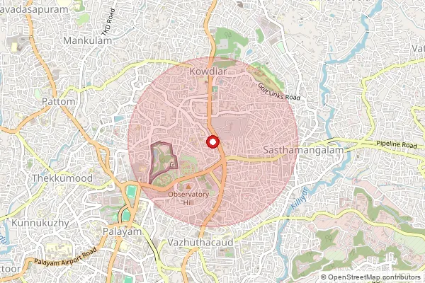 Map showing approximate area covered by Pincode 695099 — Kerala Governors Camp So, Thiruvananthapuram