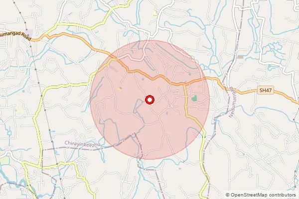 Map showing approximate area covered by Pincode 695103 — Mudakkal Bo, Thiruvananthapuram