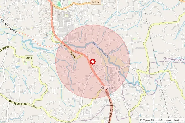 Map showing approximate area covered by Pincode 695104 — Kurakkada Bo, Thiruvananthapuram
