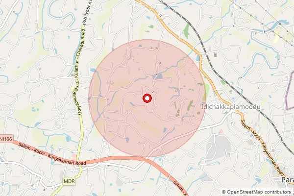 Map showing approximate area covered by Pincode 695122 — Plamootukada Bo, Thiruvananthapuram
