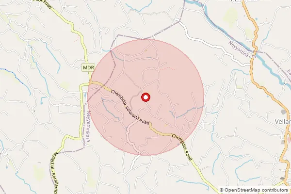 Map showing approximate area covered by Pincode 695125 — Dalmughom Bo, Thiruvananthapuram