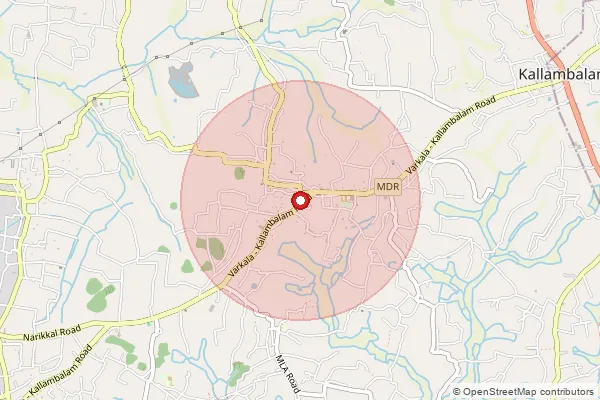 Map showing approximate area covered by Pincode 695143 — Thokkad Bo, Thiruvananthapuram