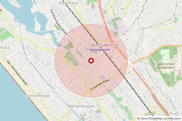 Map showing approximate area covered by Pincode 695301 — Channamkara Bo, Thiruvananthapuram