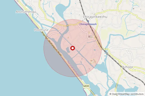 Map showing approximate area covered by Pincode 695304 — Chirayinkeezhu So, Thiruvananthapuram