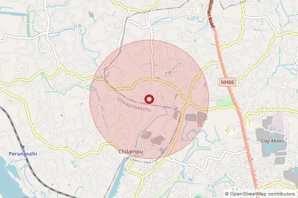 Map showing approximate area covered by Pincode 695305 — Sasthavattom Bo, Thiruvananthapuram