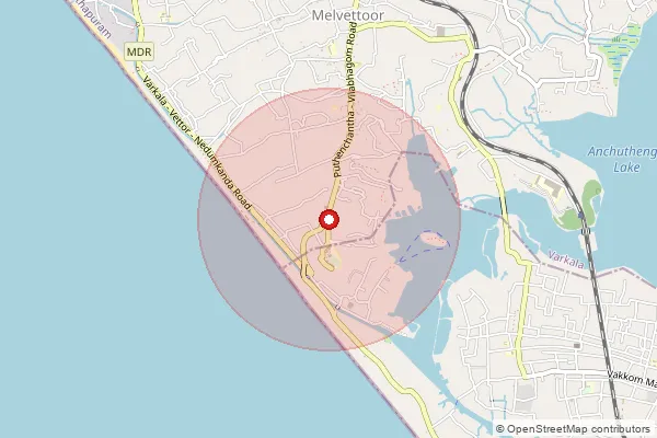 Map showing approximate area covered by Pincode 695307 — Kaikara Bo, Thiruvananthapuram