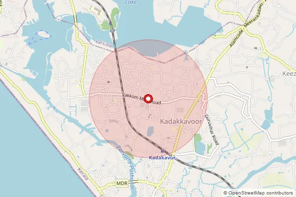 Map showing approximate area covered by Pincode 695308 — Vakkom So, Thiruvananthapuram