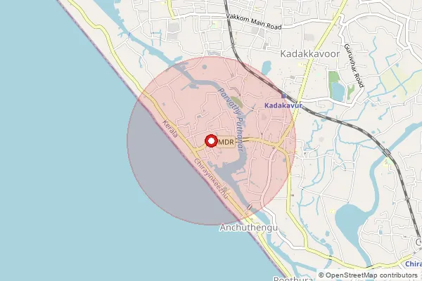 Map showing approximate area covered by Pincode 695309 — Poothura Bo, Thiruvananthapuram