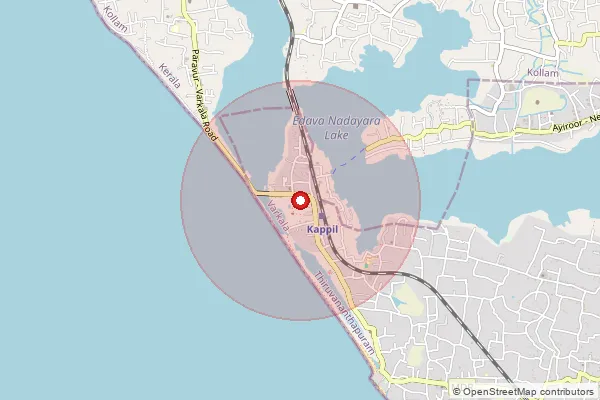 Map showing approximate area covered by Pincode 695311 — Kappil Bo, Thiruvananthapuram