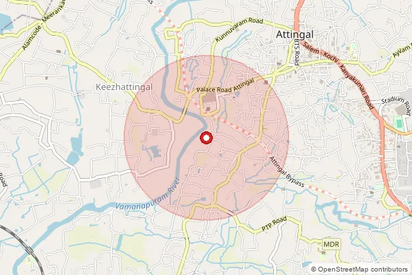 Map showing approximate area covered by Pincode 695312 — Vettoor Bo, Thiruvananthapuram