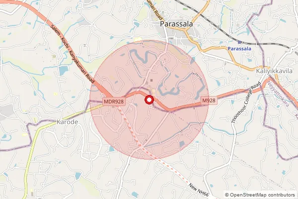 Map showing approximate area covered by Pincode 695502 — Ayira Bo, Thiruvananthapuram