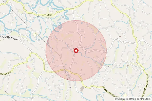 Map showing approximate area covered by Pincode 695503 — Manchavilakom Bo, Thiruvananthapuram