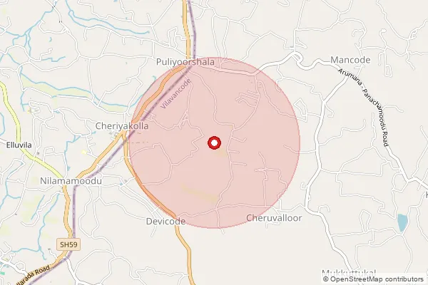 Map showing approximate area covered by Pincode 695504 — Cheriakolla Bo, Thiruvananthapuram