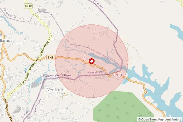 Map showing approximate area covered by Pincode 695505 — Koothalitvm Bo, Thiruvananthapuram