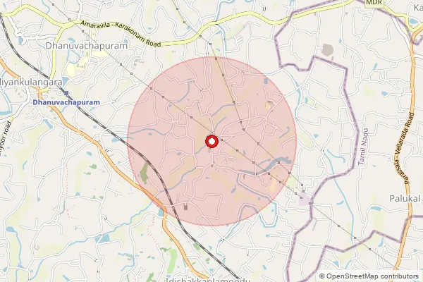 Map showing approximate area covered by Pincode 695508 — Parasuvaickal So, Thiruvananthapuram