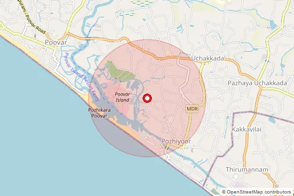 Map showing approximate area covered by Pincode 695513 — Pozhiyoor So, Thiruvananthapuram